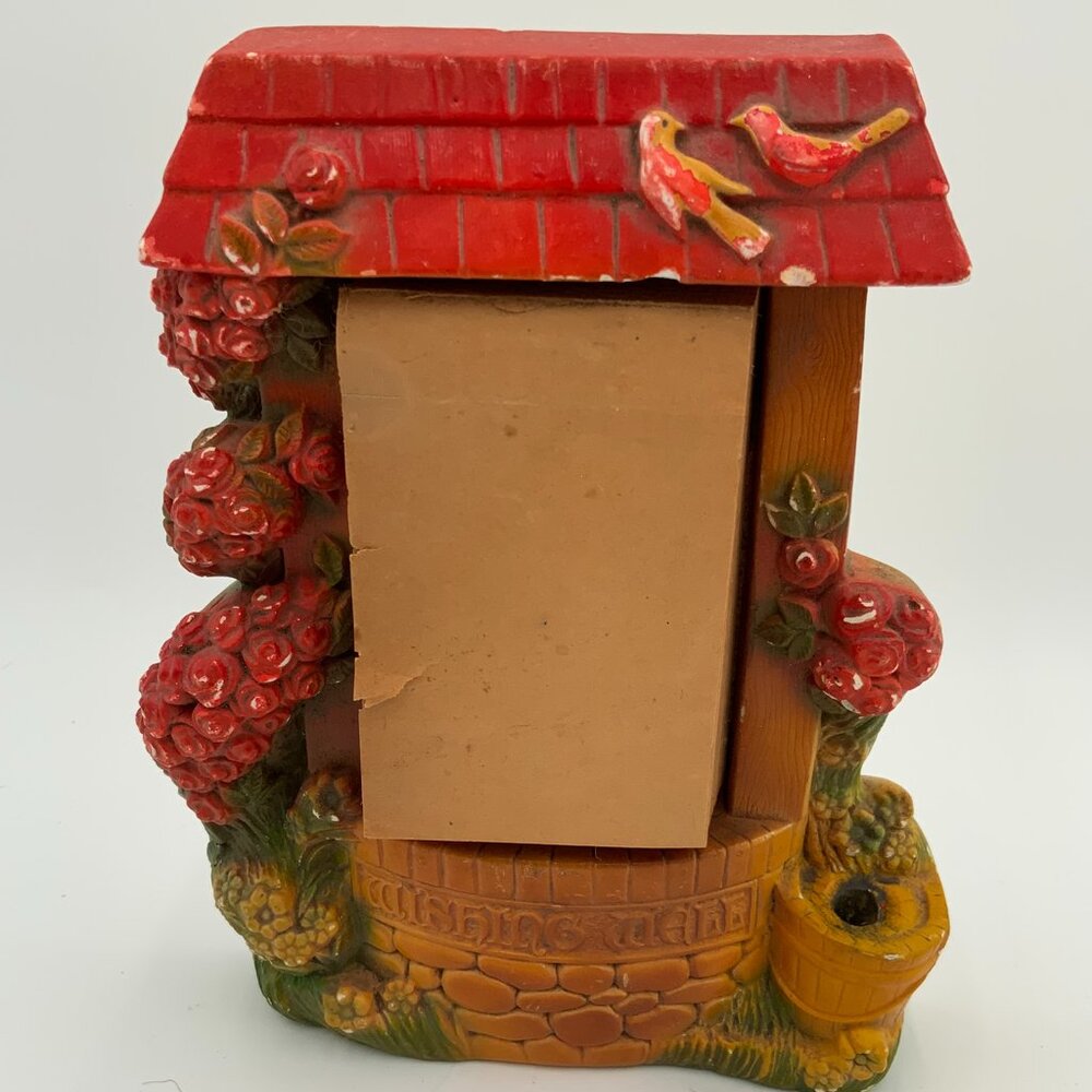 VINTAGE 1953 MILLER STUDIO CHALKWARE WISHING WELL NOTE PAD HOLDER ORG PAD